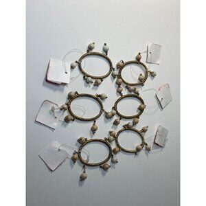 6 Pier One Gold Napkin Rings Cream Dangle Beads Dining Table Decor VTG